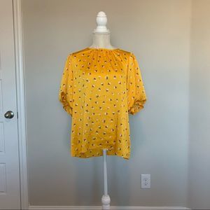 Kate Spade Yellow Dainty Bloom Top in Garden Ditsy Print with Puff Sleeves